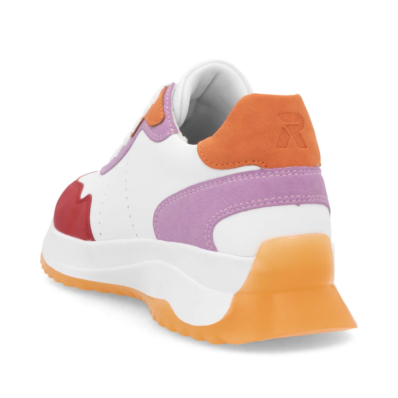 Weiße Rieker Damen Sneaker Low W1308-80 mit einer Schnürung. Schuh von hinten.