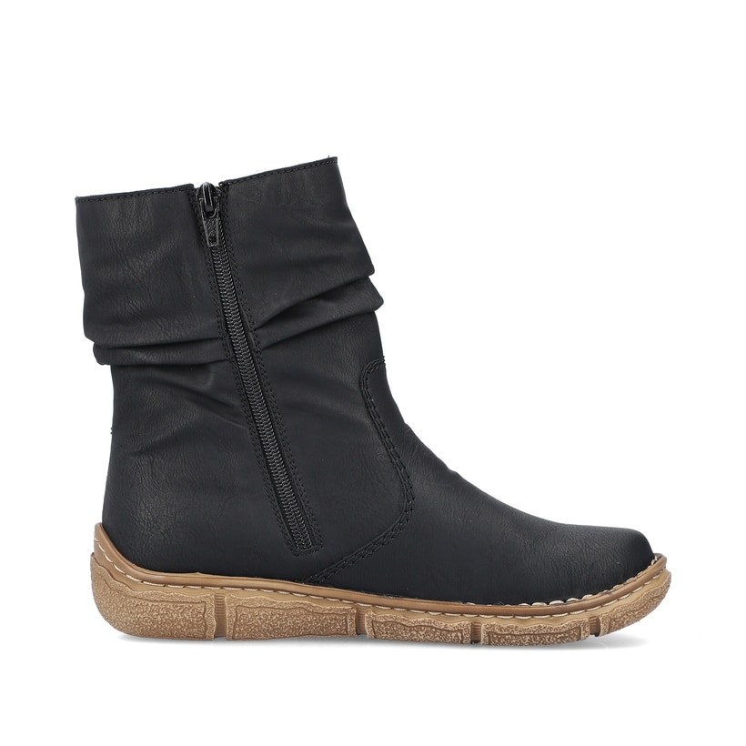 Nachtschwarze Rieker Damen Kurzstiefel Z3771-00 mit einer schockabsorbierenden Sohle. Schuh Innenseite