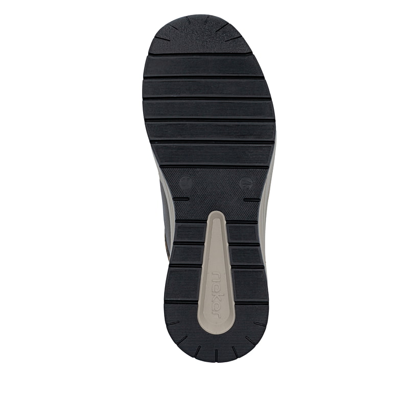 Baskets basses Rieker beiges pour femme N9503-20 avec imprimé léopard. Semelle extérieure de la chaussure.