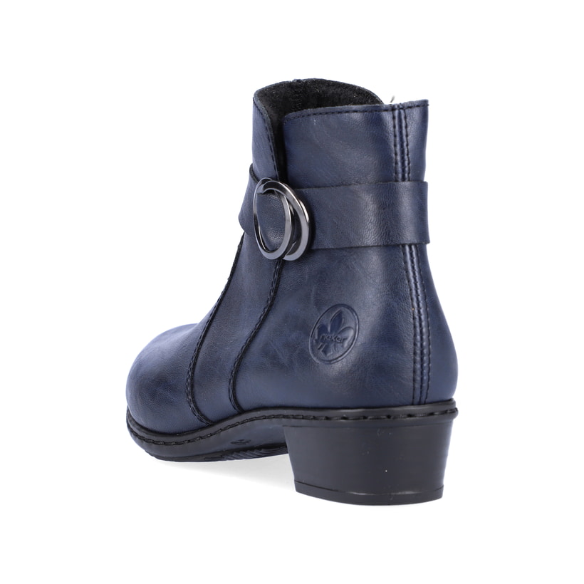 Schieferblaue Rieker Damen Stiefeletten Y0775-14 mit Reißverschluss sowie Blockabsatz. Schuh von oben