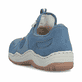 Blaue Rieker Damen Slipper L0593-12 mit einem Gummizug. Schuh von hinten.