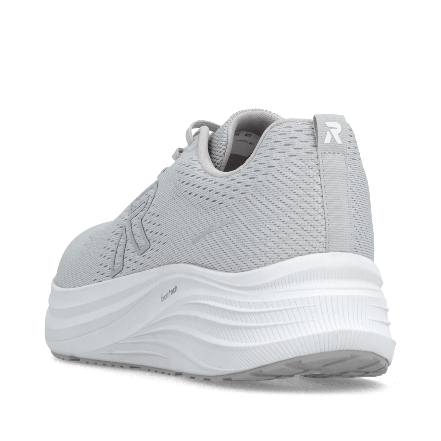 Graue Rieker Herren Sneaker Low U4101-40 mit Schnürung sowie flexibler Sohle. Schuh von hinten.
