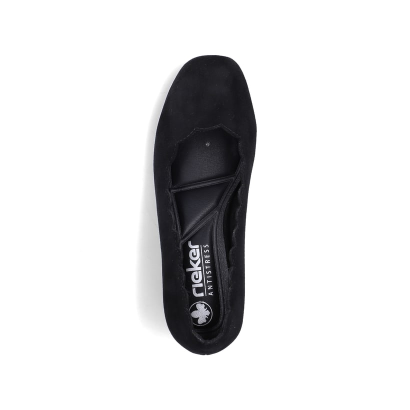 Schwarze Rieker Pumps 44767-00 mit einer griffigen Sohle. Schuh von oben.