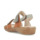 Grüngraue Rieker Damen Riemchensandalen 60866-54 mit einem Klettverschluss. Schuh von hinten.