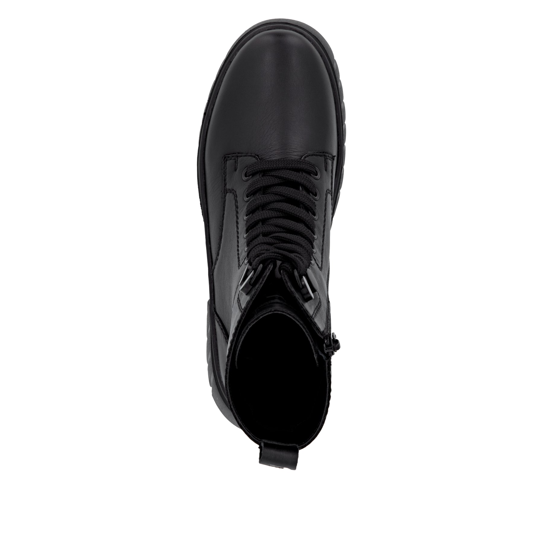 Schwarze Rieker Damen Schnürstiefel W1870-02 aus Glattleder mit Reißverschluss. Schuh Laufsohle.