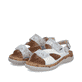 Mehrfarbige Rieker Damen Riemchensandalen V0316-90 aus Glattleder. Schuhpaar seitlich schräg.