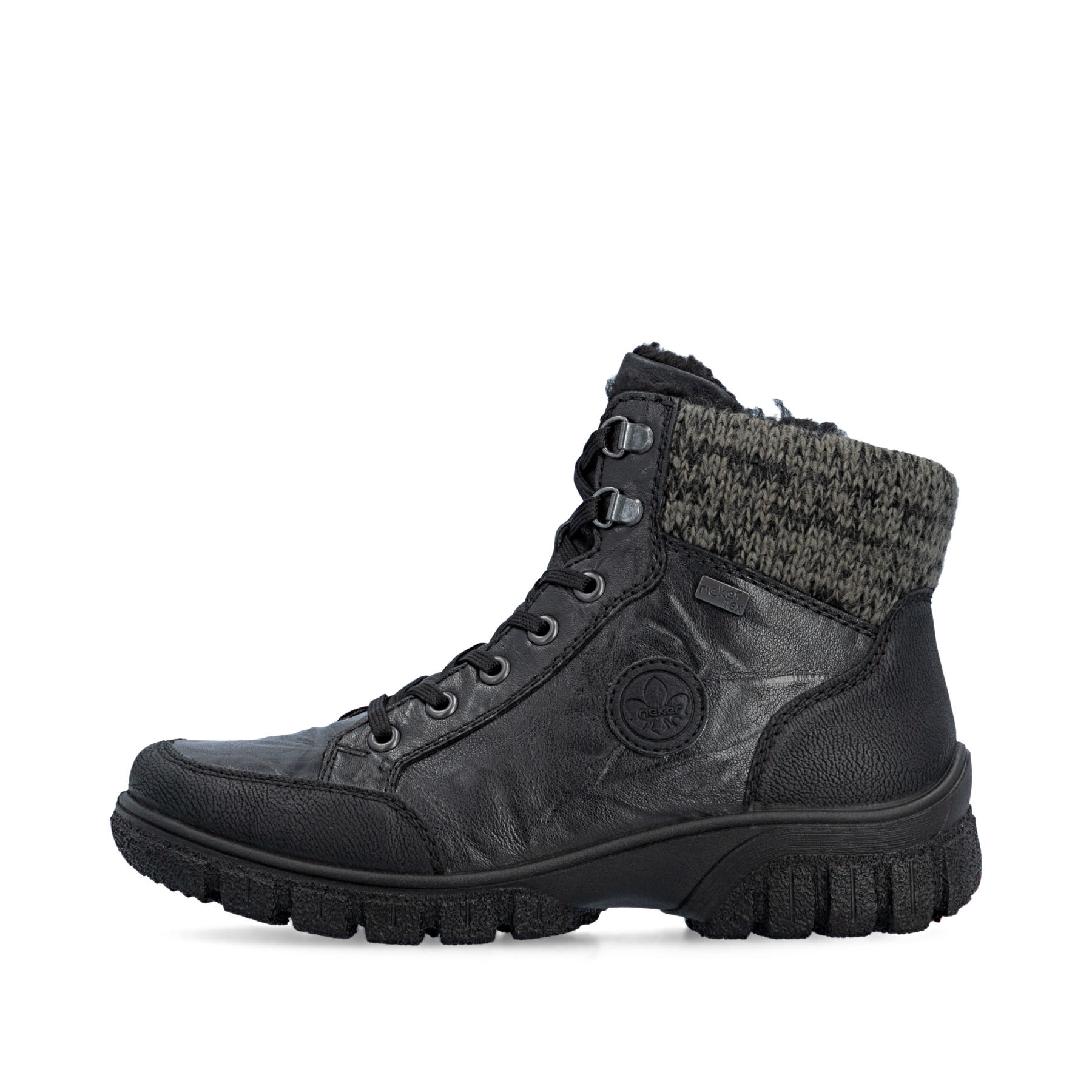 Schwarze Rieker Damen Schnürstiefel Z7230-00 aus Glattleder. Schuh Außenseite.