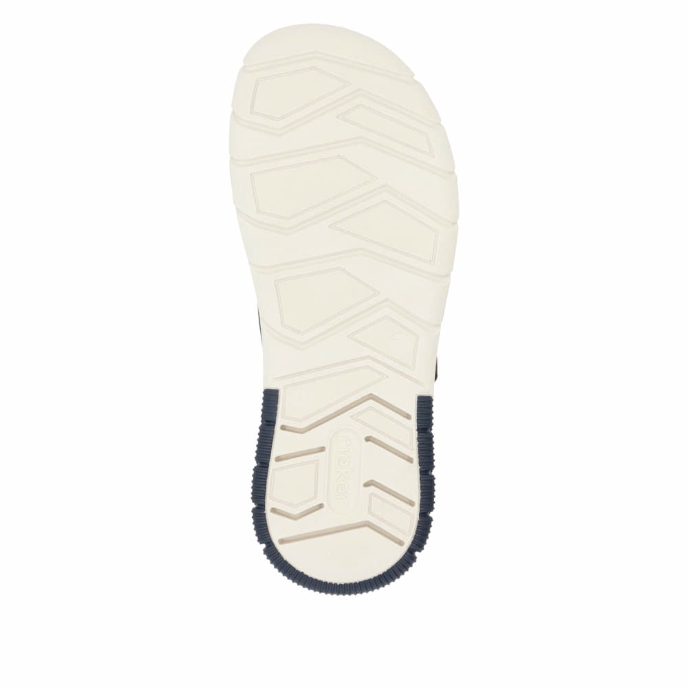 Blaue Rieker Herren Pantoletten 25283-14 mit einem Klettverschluss. Schuh Laufsohle.