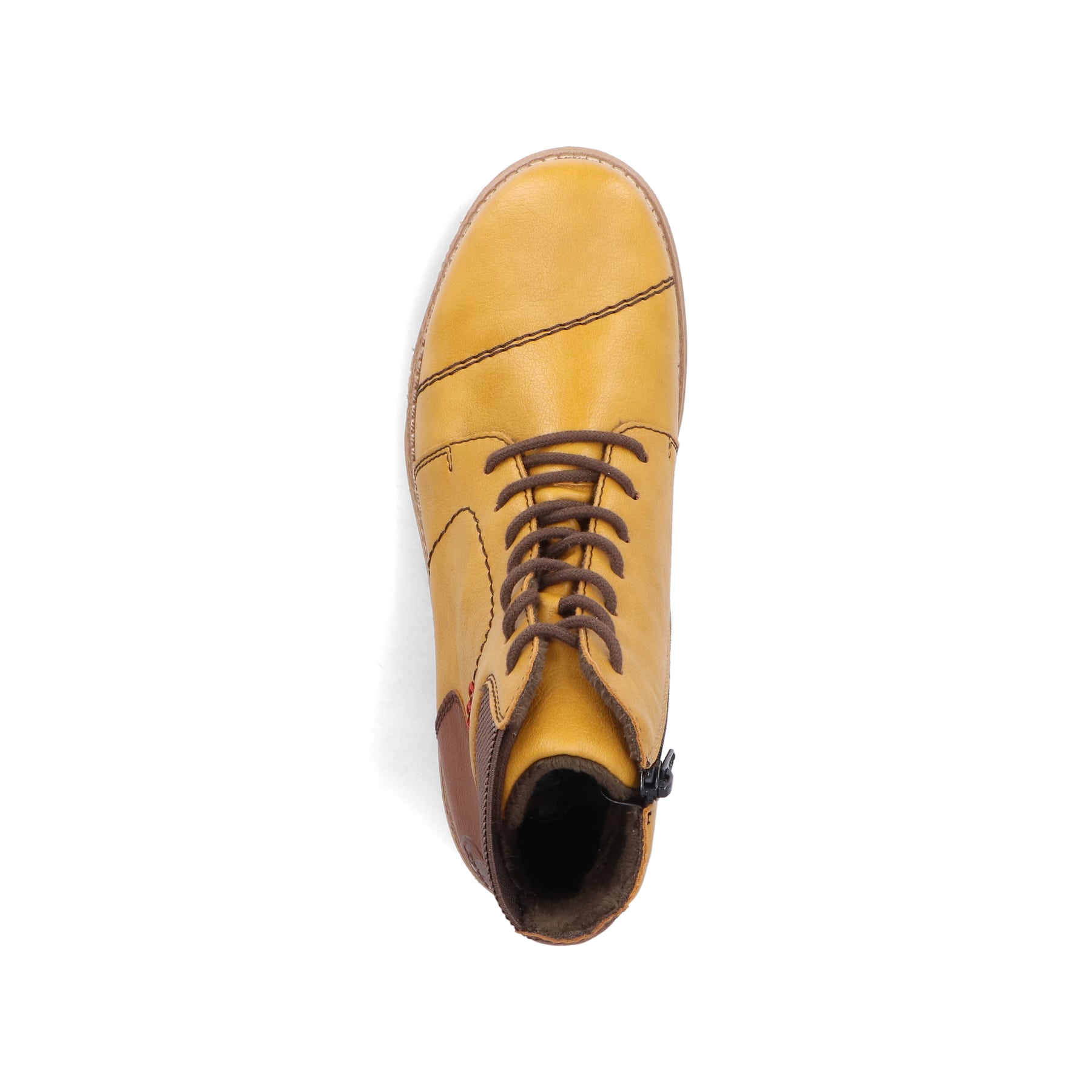 Bottes à lacets Rieker jaunes pour femme 73522-68 avec fermeture éclair. Chaussure vue de dessus.