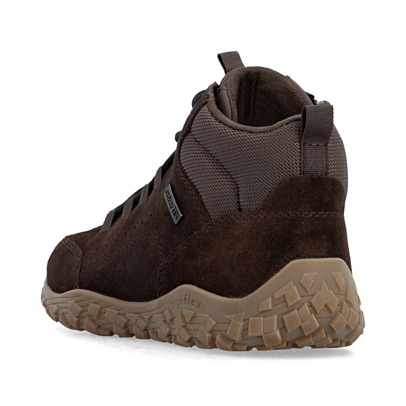 Dunkelbraune Rieker Herren Schnürstiefel 08102-25 aus Rauleder. Schuh von hinten.