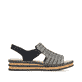 Schwarze Rieker Keilsandaletten 62971-00 mit einem Gummizug. Schuh Innenseite.