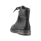 
Tiefschwarze Rieker Damen Biker Boots 71208-00 mit Schnürung und Reißverschluss. Schuh von hinten