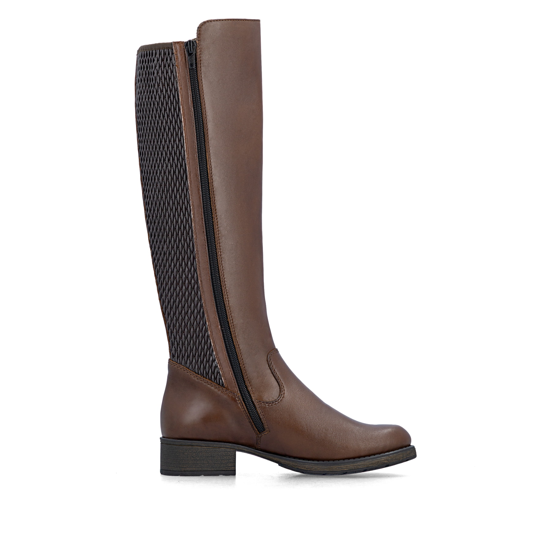 Dunkelbraune Rieker Damen Hochschaftstiefel Z9591-29 aus Glattleder. Schuh Innenseite.
