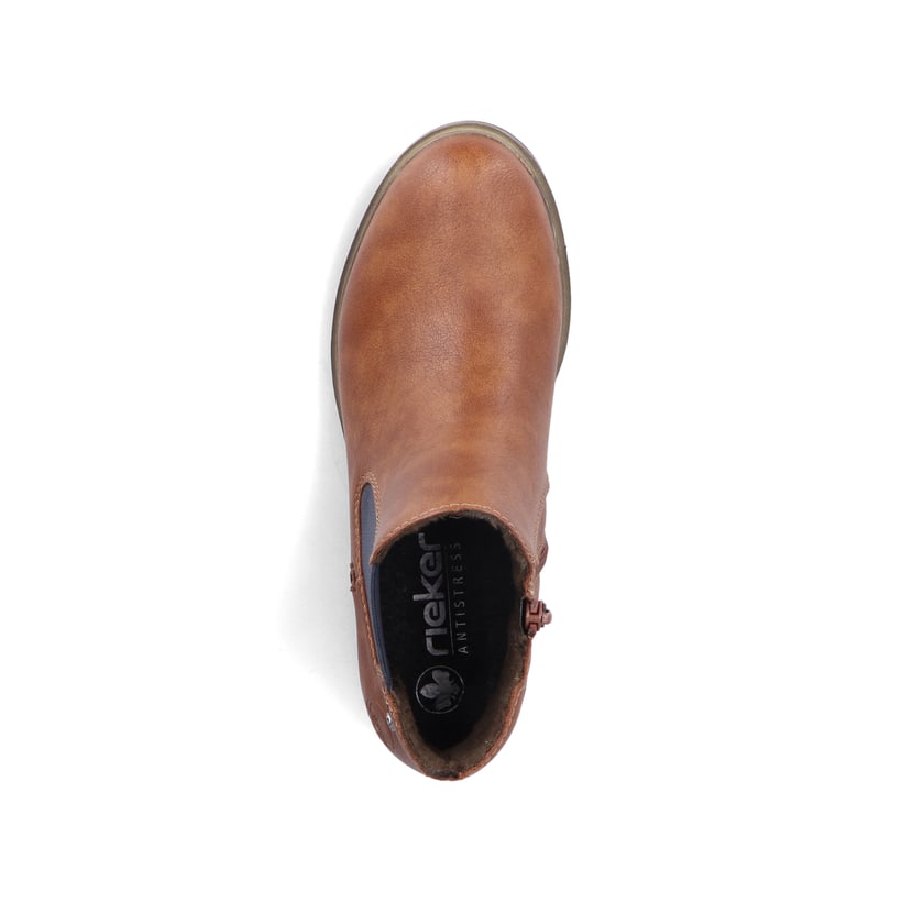 Hellbraune Rieker Damen Chelsea Boots 72254-24 mit einem Reißverschluss. Schuh Laufsohle.