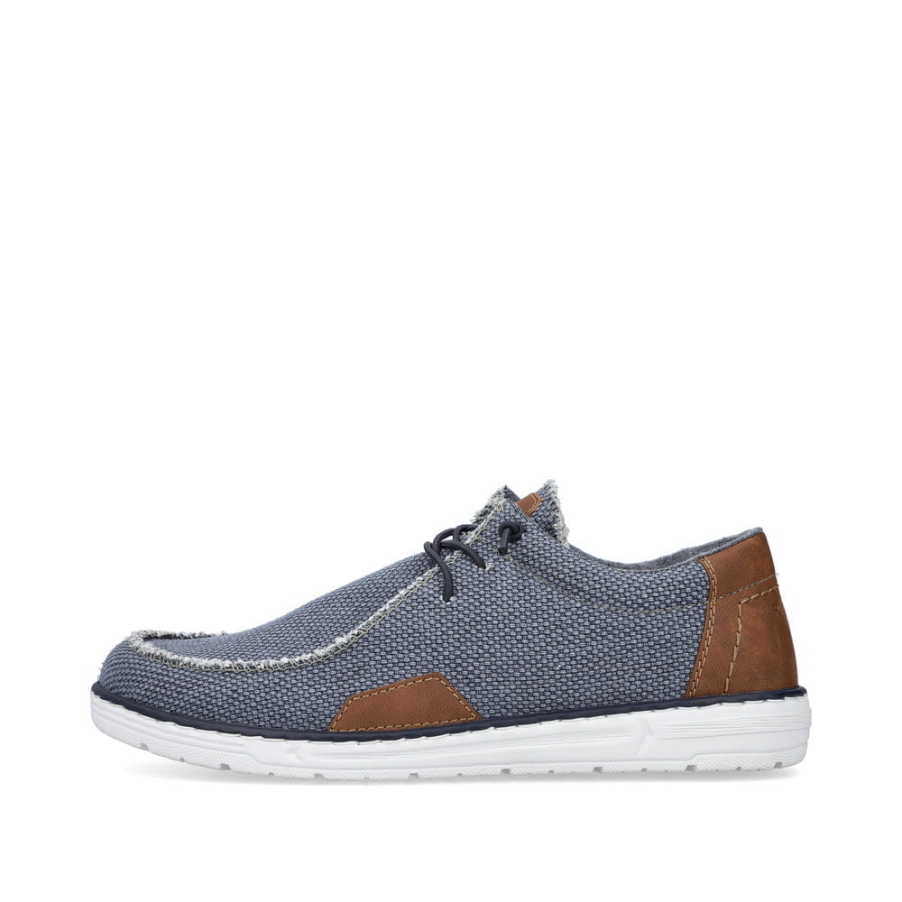 Chaussons Rieker bleus pour homme 08600-12 avec bande élastique. Côté extérieur de la chaussure.