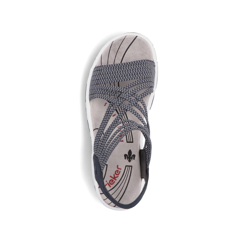 Blaue Rieker Damen Trekkingsandalen 68888-14 mit einem Gummizug. Schuh von oben.