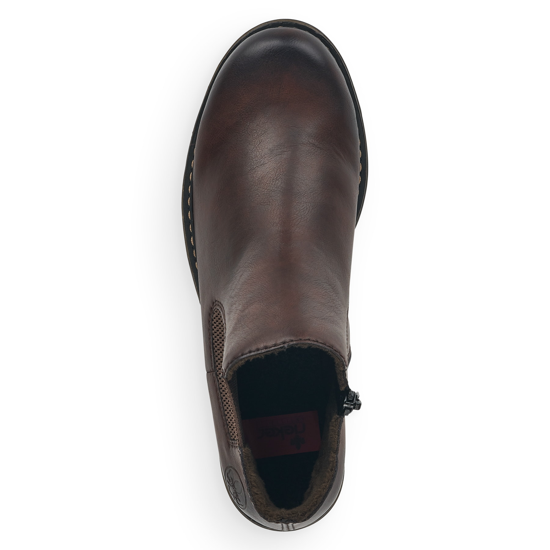 Espressobraune Rieker Damen Chelsea Boots Z4994-26 mit Reißverschluss. Schuh von oben