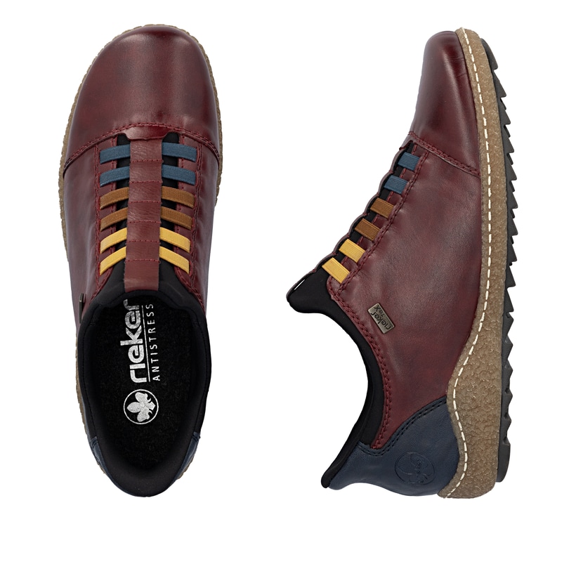 Rote Rieker Damen Slipper L7562-35 aus Glattleder. Schuh von oben, liegend.