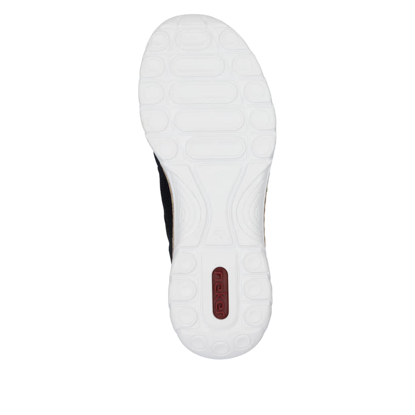 Chaussons Rieker bleus pour femme N4290-14 avec bande élastique. Semelle extérieure de la chaussure.