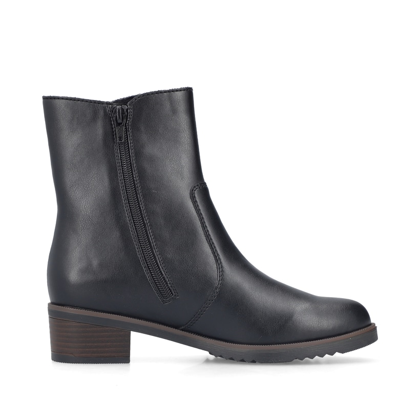 Schwarze Rieker Damen Kurzstiefel Y0581-00 mit modernen Ziernähten. Schuh Innenseite.