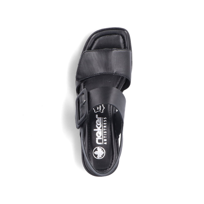 Sandalettes Ã  lanières Rieker noires femme 62663-01 avec boucle tendance. Chaussure vue de dessus.
