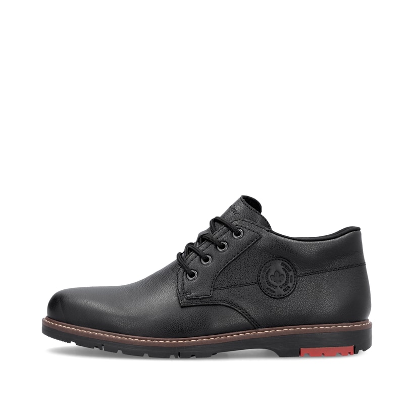 Schwarze Rieker Herren Schnürstiefel 10539-00 aus Glattleder mit Reißverschluss. Schuh Außenseite.