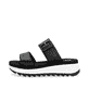 Schwarze Rieker Damen Pantoletten W3050-00 mit einem Klettverschluss. Schuh Außenseite.