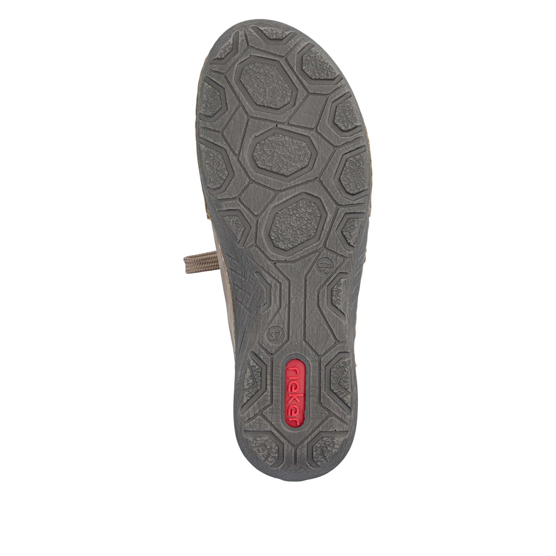 Beige-schwarze Rieker Damen Slipper 52573-64 mit Deko-Reißverschluss. Schuh Laufsohle.