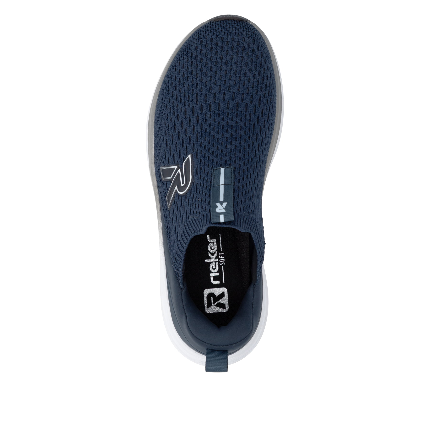 Mocassins Rieker bleus lavables pour femme W4100-14 avec bande élastique. Chaussure vue de dessus.