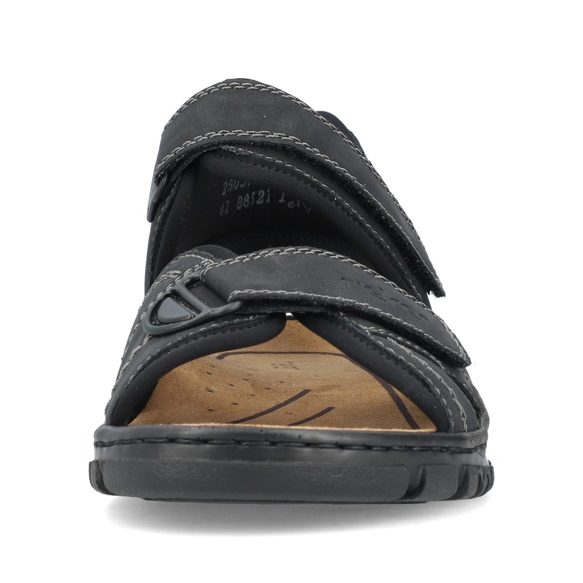 Schwarze Rieker Herren Trekkingsandalen 25051-03 mit einem Klettverschluss. Schuh von vorne.