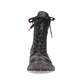 
Tiefschwarze Rieker Damen Schnürstiefel 78203-00 mit Schnürung und Reißverschluss. Schuh von vorne.