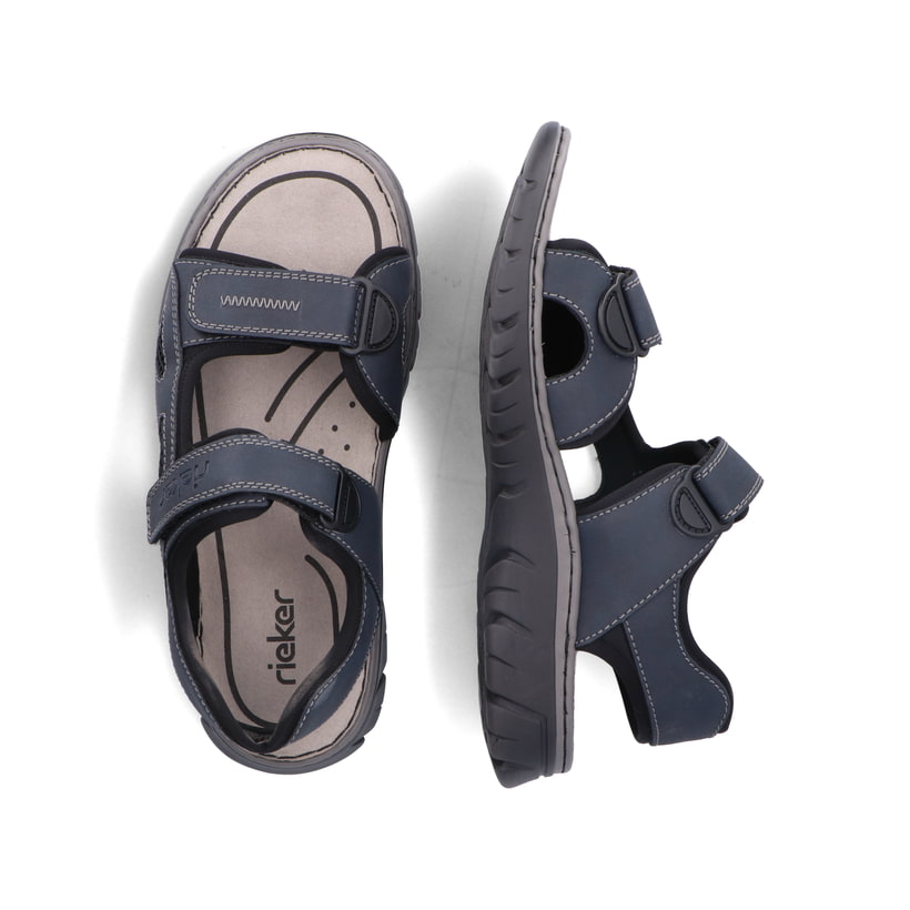 Blaue Rieker Herren Trekkingsandalen 26761-14 mit einem Klettverschluss. Schuh von oben, liegend.