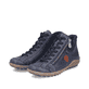 Dunkelblaue Rieker Damen Kurzstiefel L7514-15 mit wasserabweisender TEX-Membran. Schuhpaar seitlich schräg.