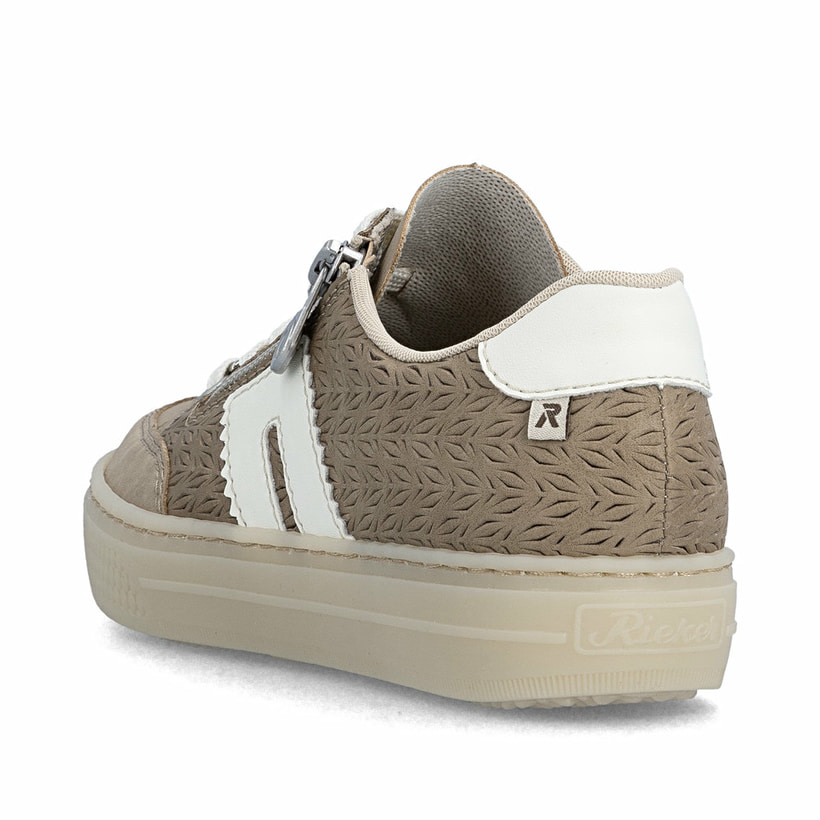 Braune Rieker Damen Sneaker Low L5903-20 aus Glattleder mit einem Reißverschluss. Schuh von hinten.