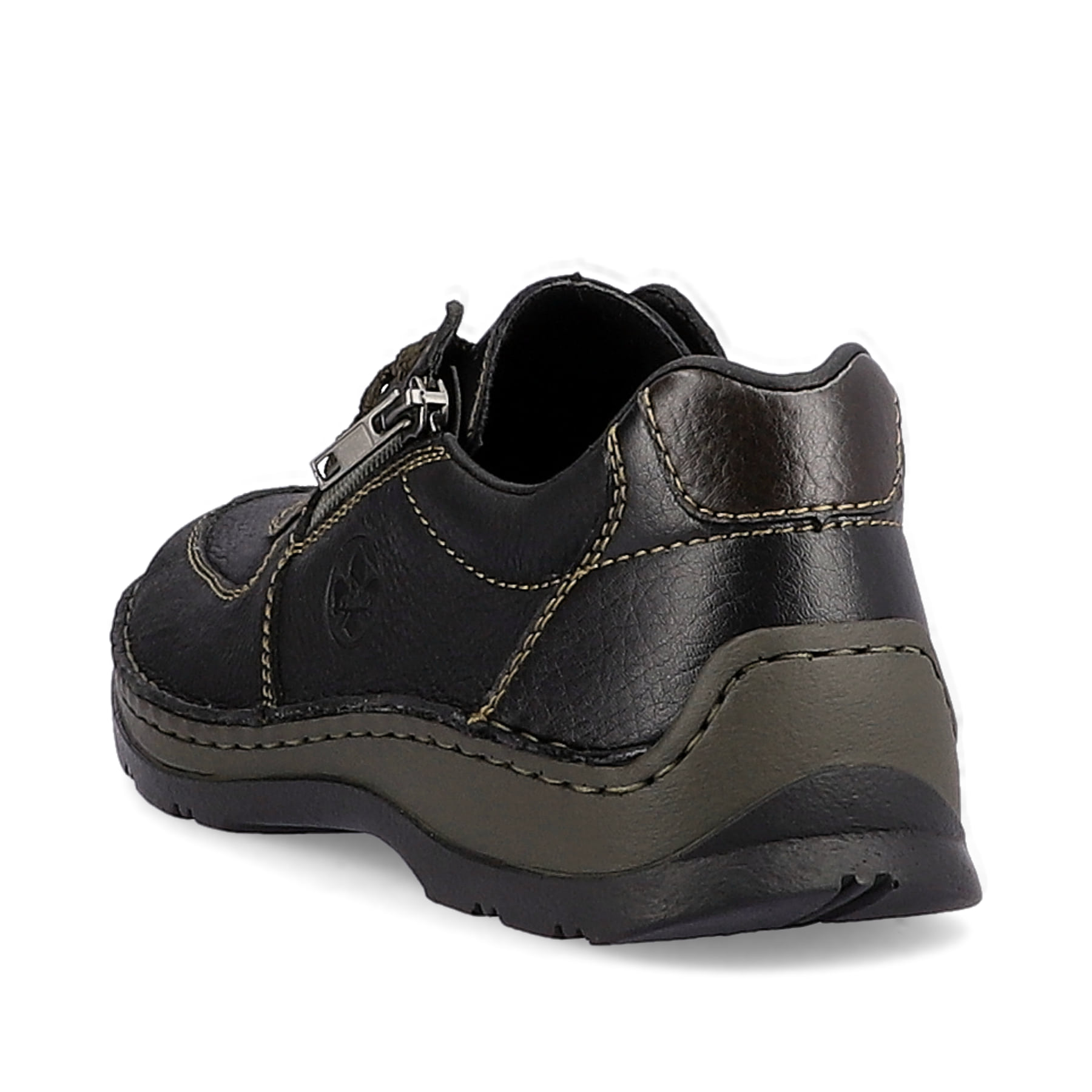 Asphaltschwarze Rieker Herren Schnürschuhe 05330-00 mit Schnürung und Reißverschluss. Schuh von hinten