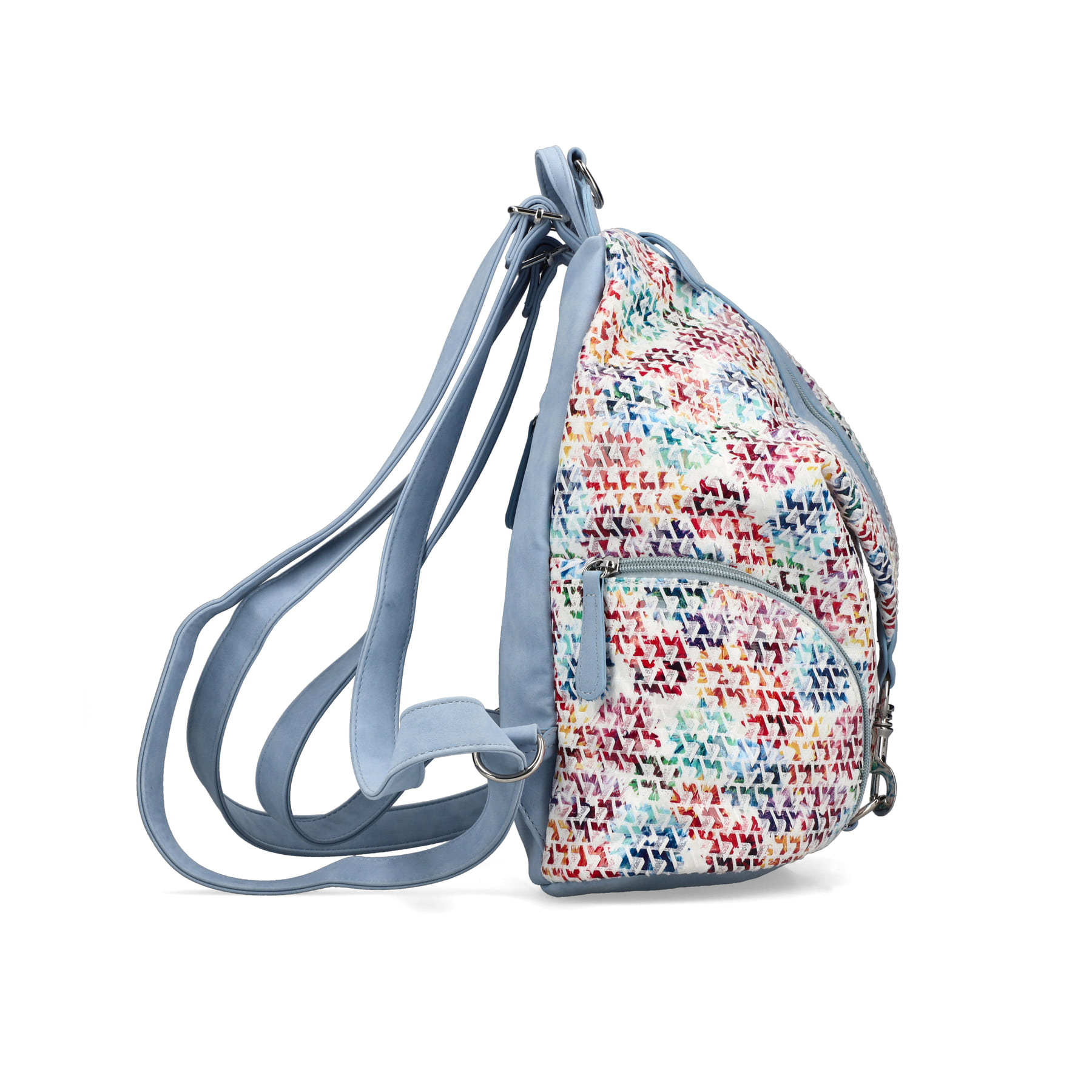 Sac à dos Rieker H1055-90 multi avec des motifs colorés et des compartiments supplémentaires. Ouvert.
