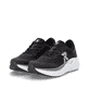 Schwarze Rieker Herren Sneaker Low U4102-00 mit Schnürung sowie abgesetztem Logo. Schuhpaar seitlich schräg.