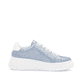 Blaue vegane Rieker Damen Sneaker Low W2302-14 mit einer Schnürung. Schuh Innenseite.