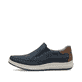 Blaue Rieker Herren Slipper 16952-14 mit einem Gummizug sowie der Extraweite H. Schuh Außenseite.