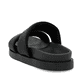 Schwarze vegane Rieker Damen Pantoletten W1451-01 mit einer ultraleichten Sohle. Schuh von hinten.