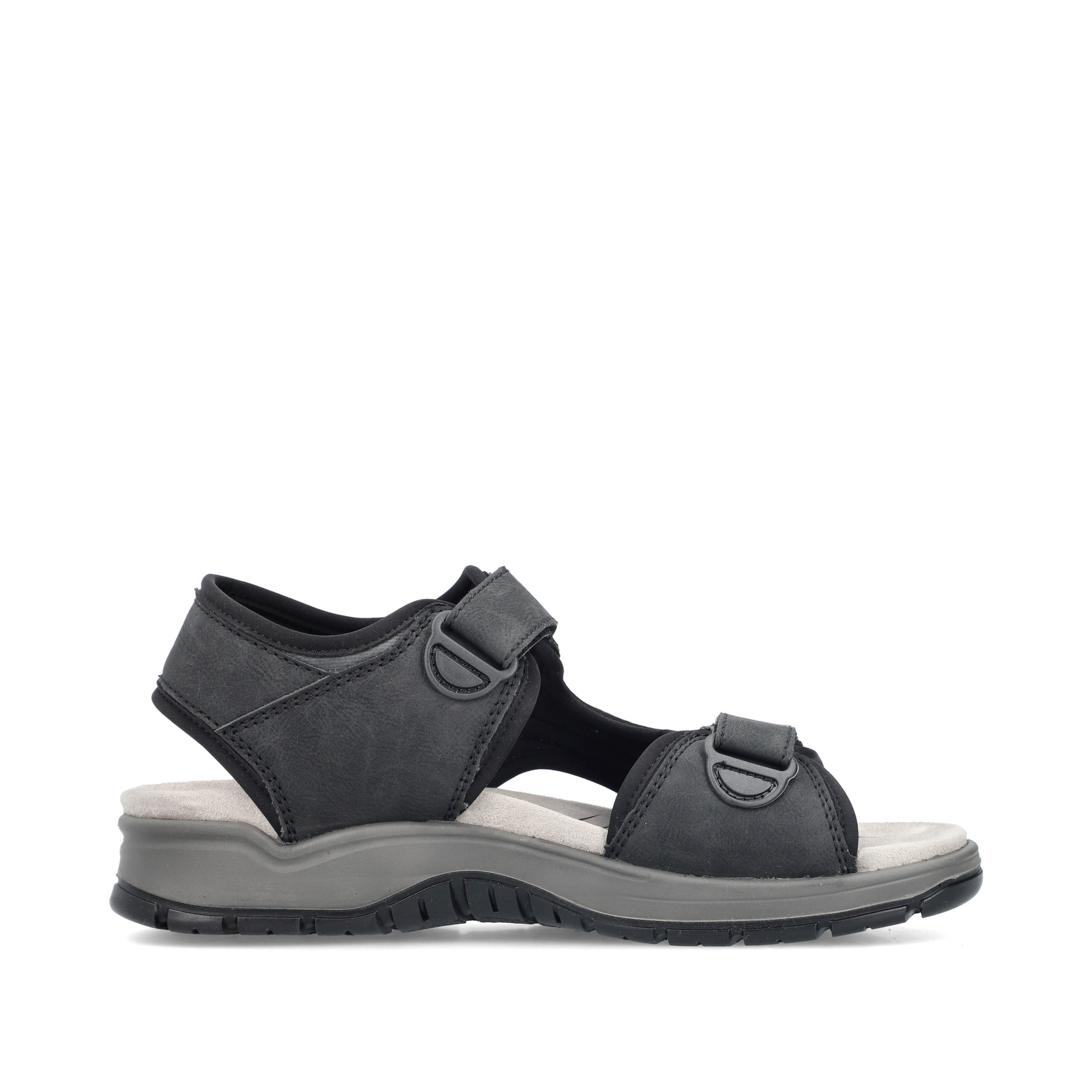 Schwarze Rieker Herren Trekkingsandalen 26952-00 mit einem Klettverschluss. Schuh Innenseite.