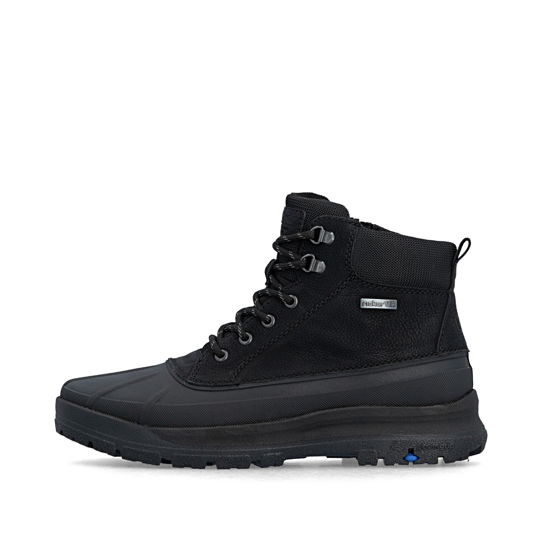 Schwarze Rieker Herren Schnürstiefel 30302-00 mit dem umdrehbaren Glacier Grip. Schuh Außenseite.