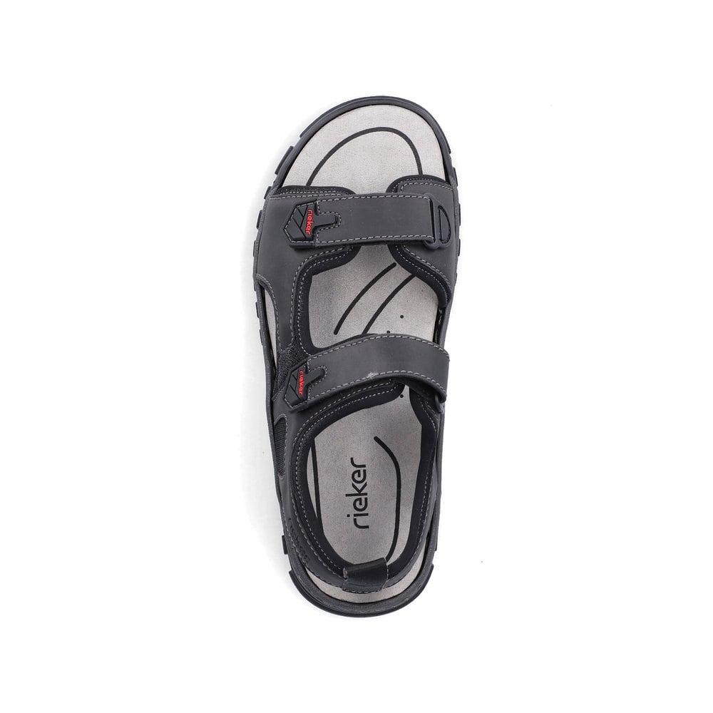 Schwarze Rieker Herren Trekkingsandalen 25055-00 mit einem Klettverschluss. Schuh von oben.