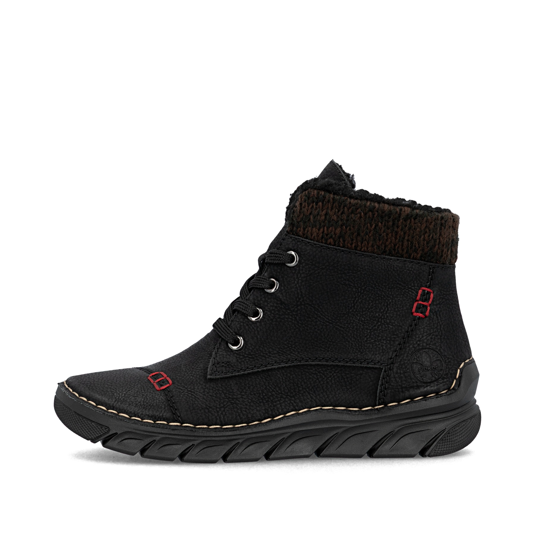 Schwarze Rieker Damen Schnürstiefel 55031-00 mit einem Reißverschluss. Schuh Außenseite.