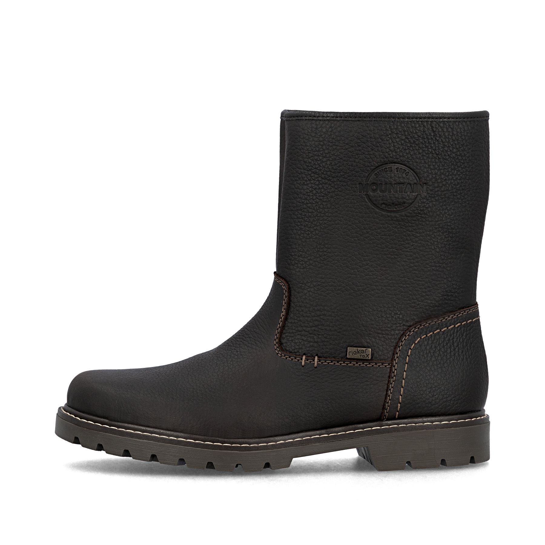 Schwarzbraune Rieker Herren Kurzstiefel 39870-25 mit Reißverschluss sowie Fiber-Grip. Schuh Außenseite