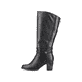 Tiefschwarze Rieker Damen Hochschaftstiefel 96059-00 mit einer robusten Profilsohle. Schuh Außenseite