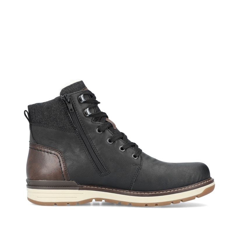 Nachtschwarze Rieker Herren Schnürstiefel 39440-00 mit Schnürung und Reißverschluss. Schuh Innenseite