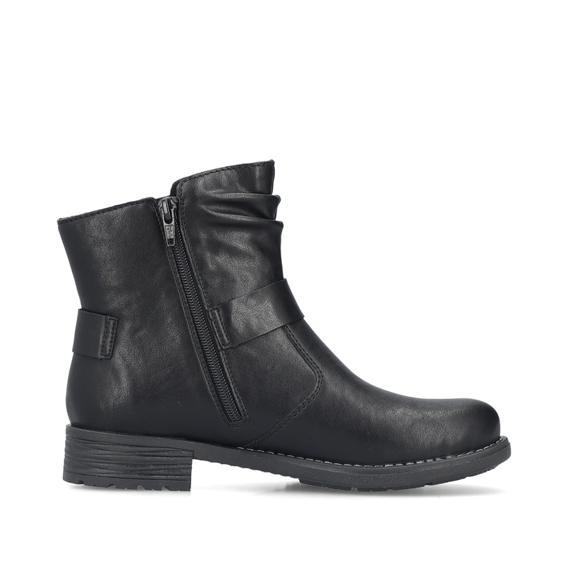 Schwarze Rieker Damen Biker Boots 79462-00 mit dekorativer Schnalle. Schuh Innenseite.