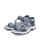 Blaue Rieker Damen Trekkingsandalen 68871-14 mit einem Klettverschluss. Schuhpaar seitlich schräg.