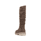 Braune Rieker Damen Hochschaftstiefel 91592-25 mit einem Reißverschluss. Schuh von hinten.